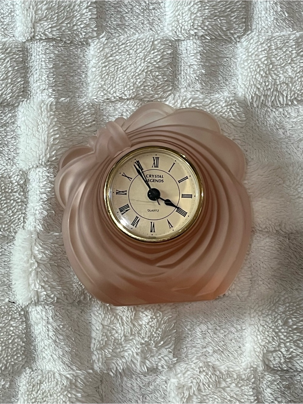 Vintage Crystal Legends Pink Quartz Clock with Gold Hardware